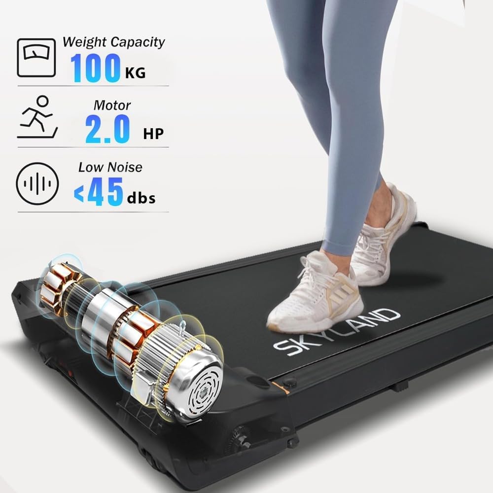 SKY LAND Compact Walking Pad Treadmills for Home & Office | Ultra Slim, Portable, Bluetooth, Remote Control, LED Display, Quiet Running MachinesEquipmentsMake movement effortless and engaging with the SKY LAND Compact Walking Pad Treadmill, a stylish and