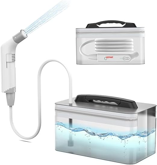 Almusafir Portable Travel Bidet Shattaf – Rigid Water Tank, Rechargeable Electric Pump, Shower Sprayer for Travel Camping Hajj Umrah Outdoor Hygiene