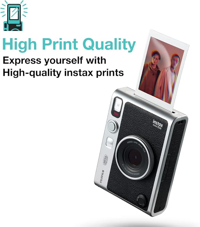 Fujifilm Instax Mini Evo Hybrid Camera Premium Edition with 20 Shots of Stone Gray Film and 100 Different Expressions - Black