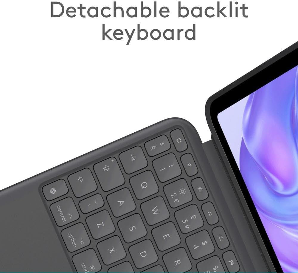Logitech Combo Touch Keyboard Case for iPad Pro 11-inch (M4) 2024 – Detachable Backlit Keyboard, Kickstand, Multi-Use Modes, ARA Layout, Oxford GreyTablet AccessoriesCompatibility: For iPad Pro 11-inch (M4)(2024) - A2836, A2837, A3006; not designed for us