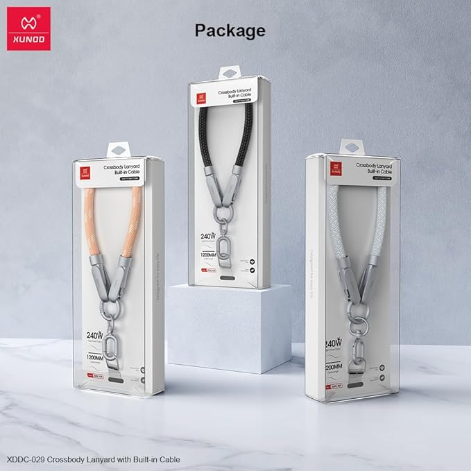 XUNDD Crossbody Lanyard with Builtin Cable (USBC to USBC) 240W Charging Cable Body Neck Lanyard for Compatible with iPhone 16 Pro Max Samsung S25 iPhone 15 Pro Max etc. (1.2M) (Light Blue)Mobile Accessories240W USB-C to USB-C Charging Cable: Features a hi