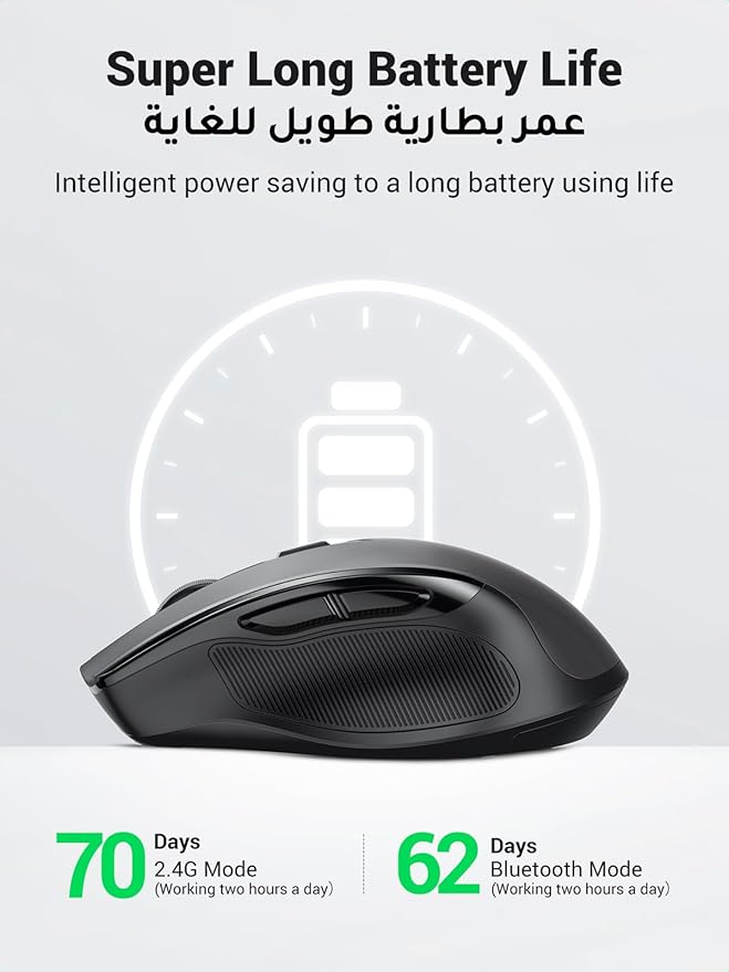 UGREEN Wireless Ergonomic Mouse – Bluetooth 5.4 + 2.4GHz, Rechargeable, Silent, 5-Level 4000 DPI