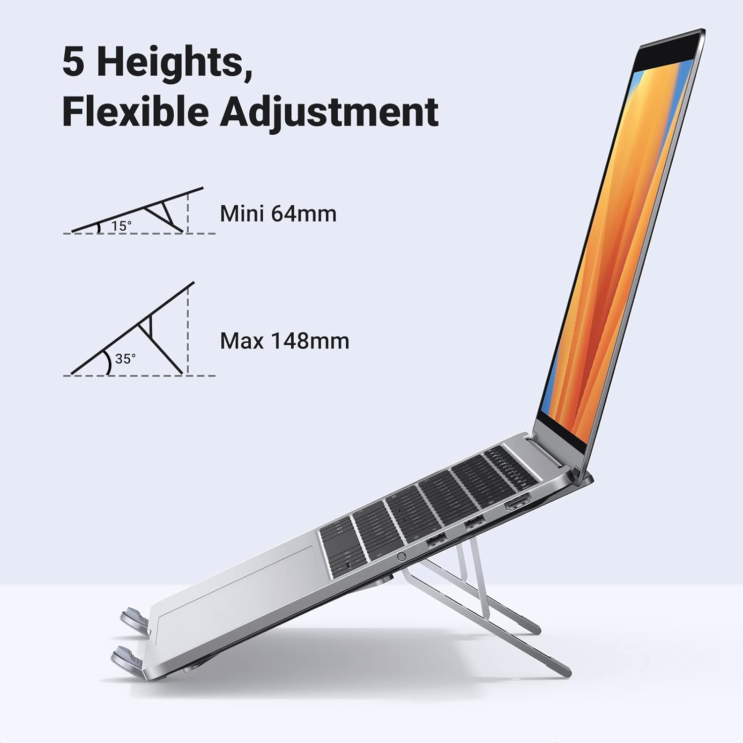 UGREEN Aluminum Alloy Adjustable Laptop Stand – Ergonomic, Portable & Foldable, Compatible with MacBook Pro/Air, Chromebook, MateBook & MoreComputer & Laptop AccessoriesStable Triangle DesignElevate your laptop to the optimal viewing angle with the UGREEN