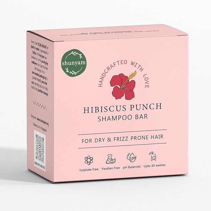 Shunyam All-Natural Shampoo Bar for Dry & Frizzy Hair – Sulphate-Free Hibiscus Punch, Eco-Friendly Plastic-Free Hair Care Bar 70g