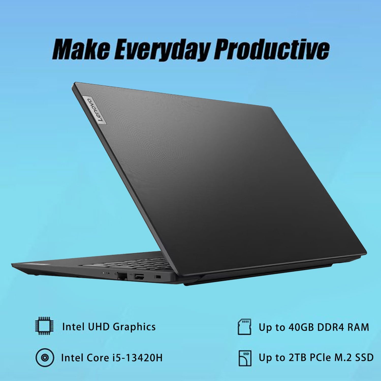 Lenovo V15 GEN 4 Ci5-13420H, 16GB RAM, 512GB SSD, 15.6" FHD, Black, W11 Pro, HDMI, RJ45, Numeric Keyboard, WiFi (Upgraded)Laptops🚀 13th Gen Intel Core i5-13420H: 8-core processor with up to 4.6 GHz turbo boost for efficient multitasking. 💾 16GB DDR4 RAM