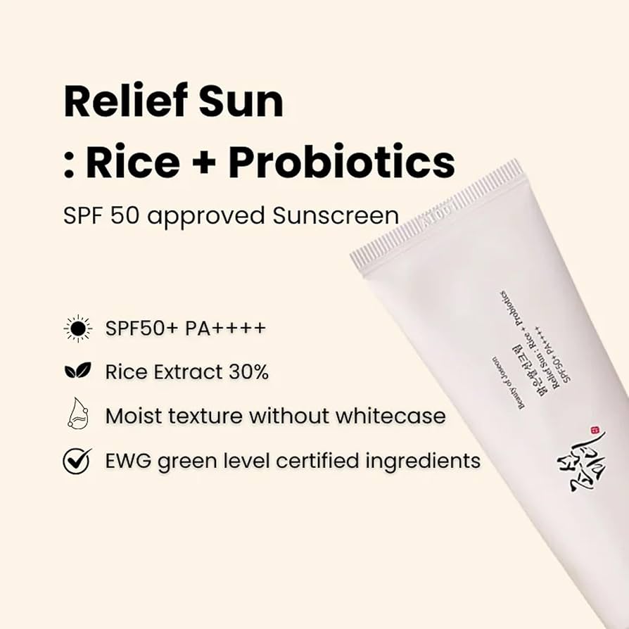 Beauty of Joseon Relief Sun Rice + Probiotics Sunscreen for face moisturizing sunblock with SPF 50 PA++++ Korean sunscreen skincare 50mlPersonal Care☀️ SPF 50+ PA++++ Protection: Strong UVA/UVB defense with high sun protection factor for daily use. 🌾 Ric