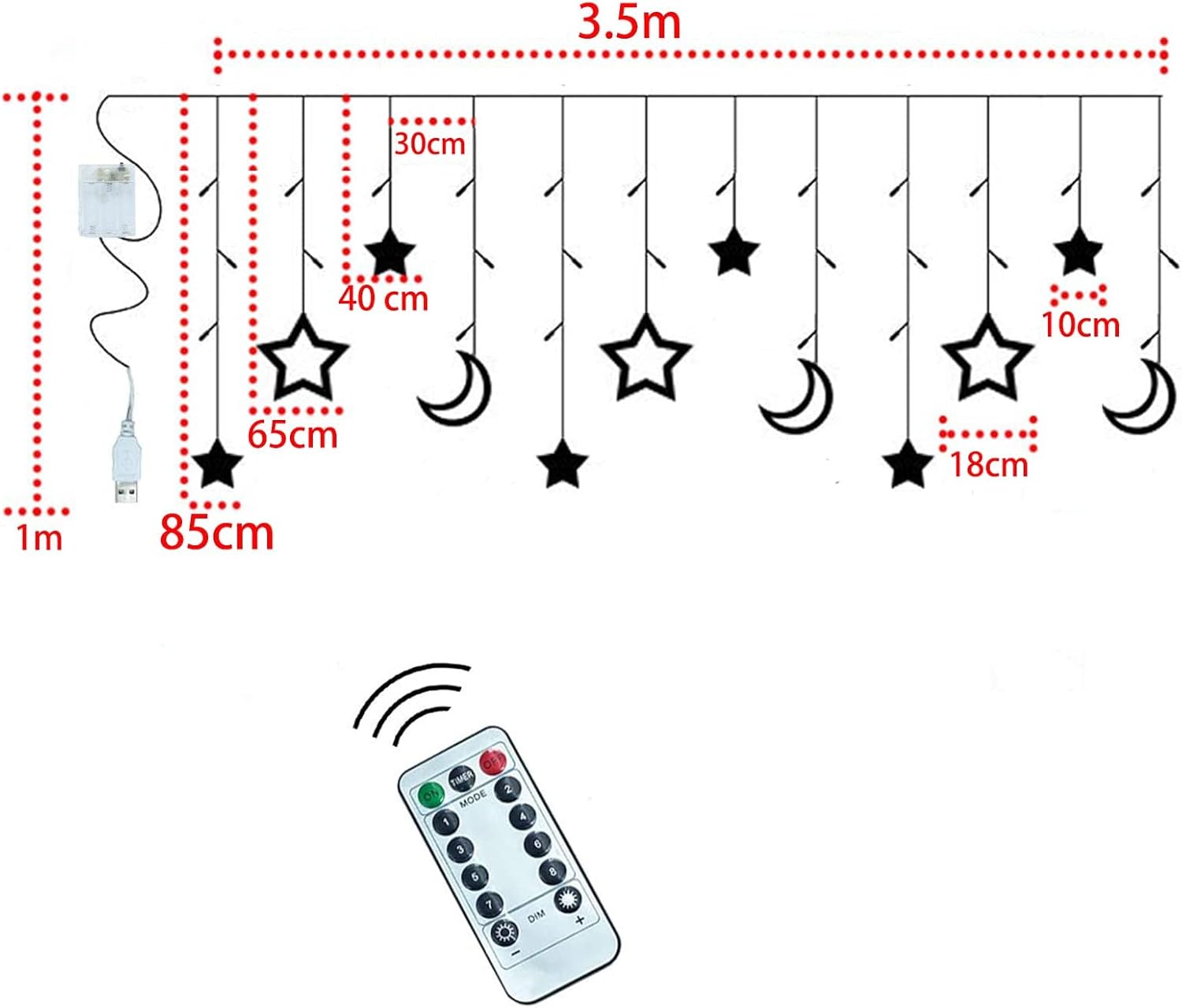 Ramadan Decorations for Home 3.5M Decorative Starry String Curtain Ramadan Lights Moons and Stars LED Night Light for Ramadan Home Decorations Party, USB and Battery Box PoweredHome DecorStar Curtain LightsThis unique designed ramadan curtain lights with