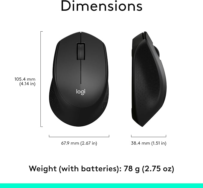 Logitech M330 Silent Plus Wireless Mouse – USB Nano Receiver, Silent Click, 2-Year Battery, Right-Hand, BlackLogitech M330 Silent Plus Wireless Mouse – USB Nano Receiver, Silent Click, 2-Year Battery, Right-Hand, Black