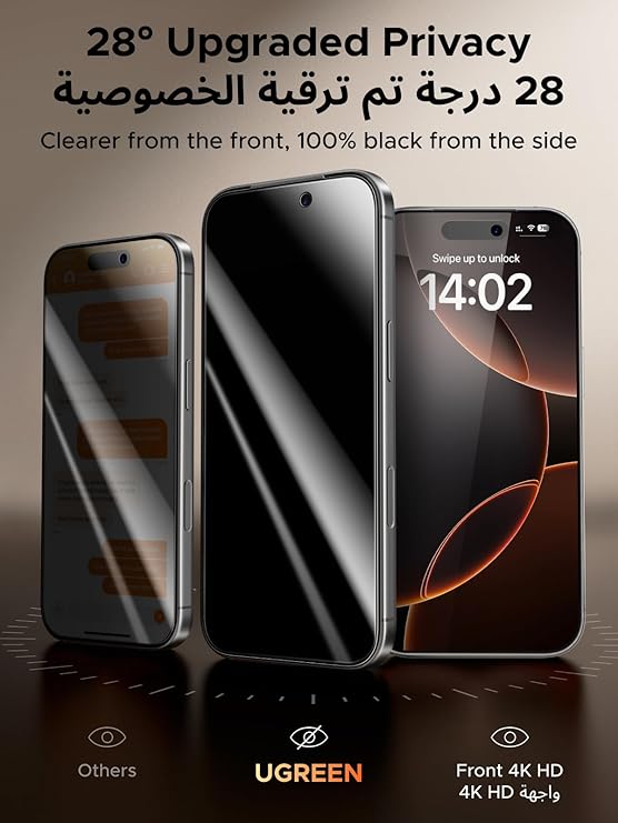 UGREEN iPhone 17 Pro Max Privacy Screen Protector 2-Pack – 6.9", 9H Tempered Glass, Auto-Align Tool, Zero Dust, Full Coverage