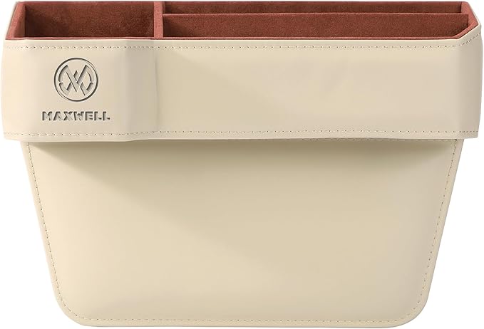 Maxwell Drive Vault Car Seat Gap Seam Storage Box Cup Holder Additional Storage for Your Devices Like Mobile Phone Tablets Eyeglasses Wallet Money Coins Notebook Pen Organizer Keys Organizer (Beige)Car AccessoriesMaximizes Car Storage Space: Designed to f