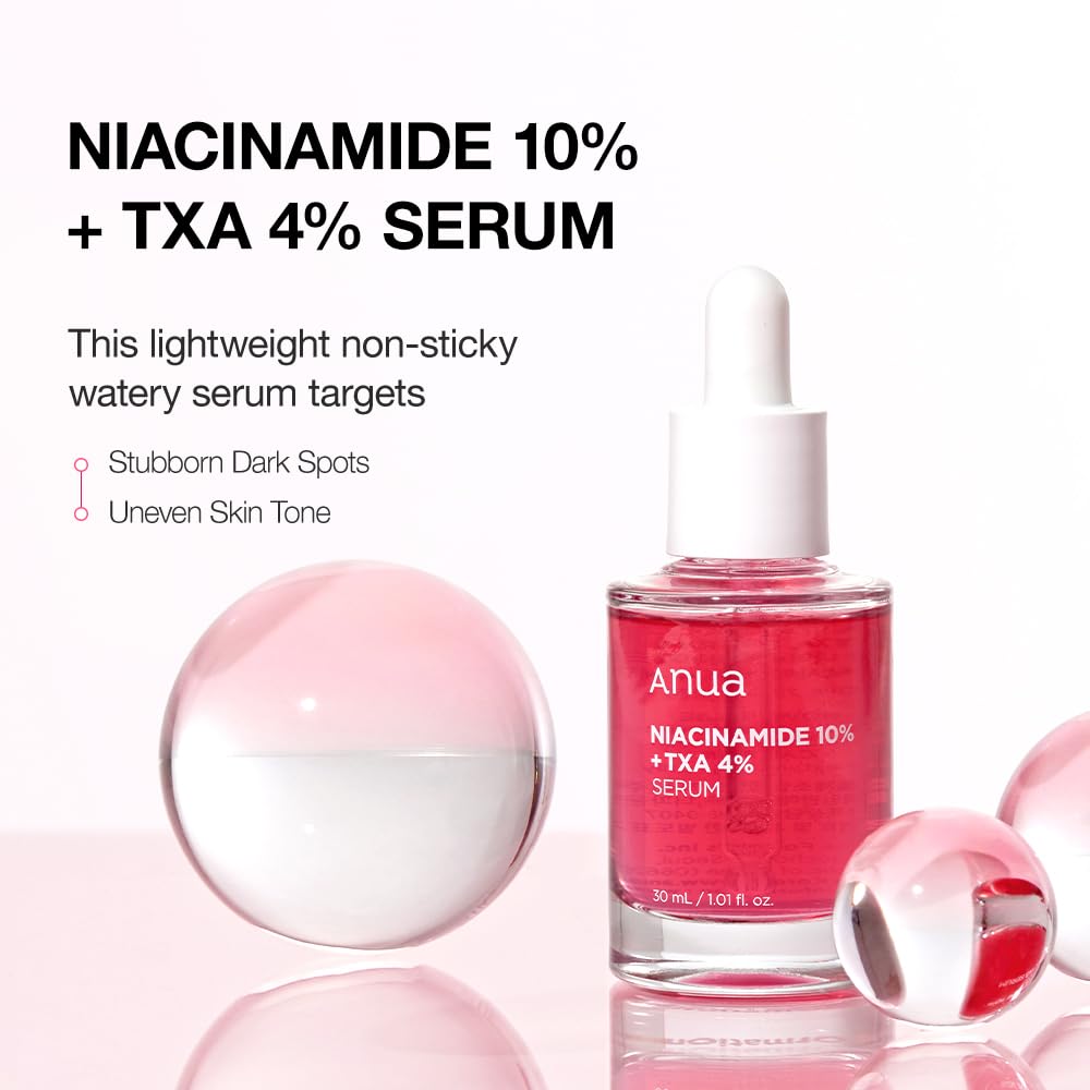 Anua Niacinamide 10% + TXA 4% Serum 30ml, for Sensitive skin, Korean Glass Skin, Fragrance-Free 30mlPersonal CareAnua 10% Niacinamide + 4% Tranexamic ... (30ml) is a potent Korean skincare solution designed to brighten the complexion, reduce hyperpigmenta