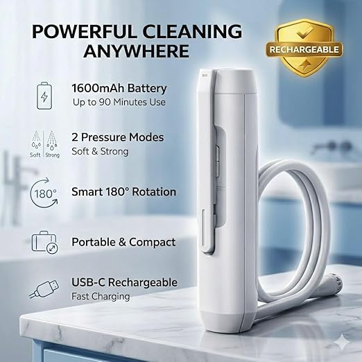 Electric Rechargeable Handheld Bidet Sprayer – 3.5L Large Reservoir, 1600mAh Battery, IPX7 Waterproof, 180° Adjustable Nozzle, for Women Postpartum Recovery, Travel, Camping, Hajj, Umrah
