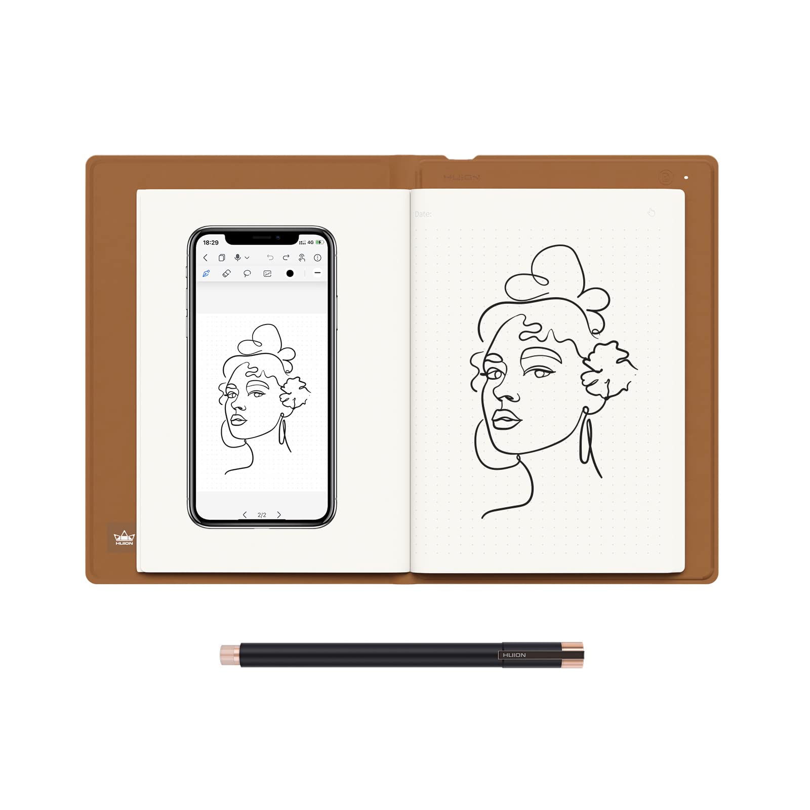 HUION Note Smart Digital Notebook A5 – Real-Time & Offline Sync, Battery-Free Pen, Bluetooth 5.0, 8192 Pressure Levels