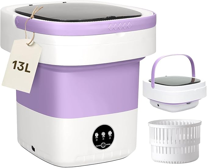 Portable Washing Machine 13L with Spin Dryer – Mini Washer for Baby Clothes, Socks, Underwear & Travel Use