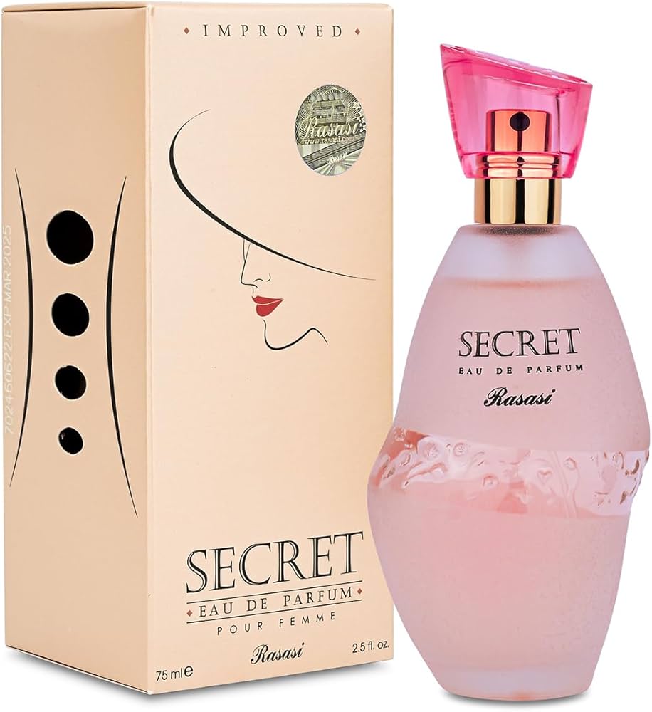 Rasasi Secret EDP Perfume for Women 75mlPerfumes & FragrancesBase Note: Musk, Cedar, Sandalwood, Honeysuckle Heart/Middle Note: Jasmine, Rose, Lily-Of-The-Valley, Mandarin Orange, Tangerine Top Note: Peach, Orange, Violet Leaf, Camellia, Apple Blossom
