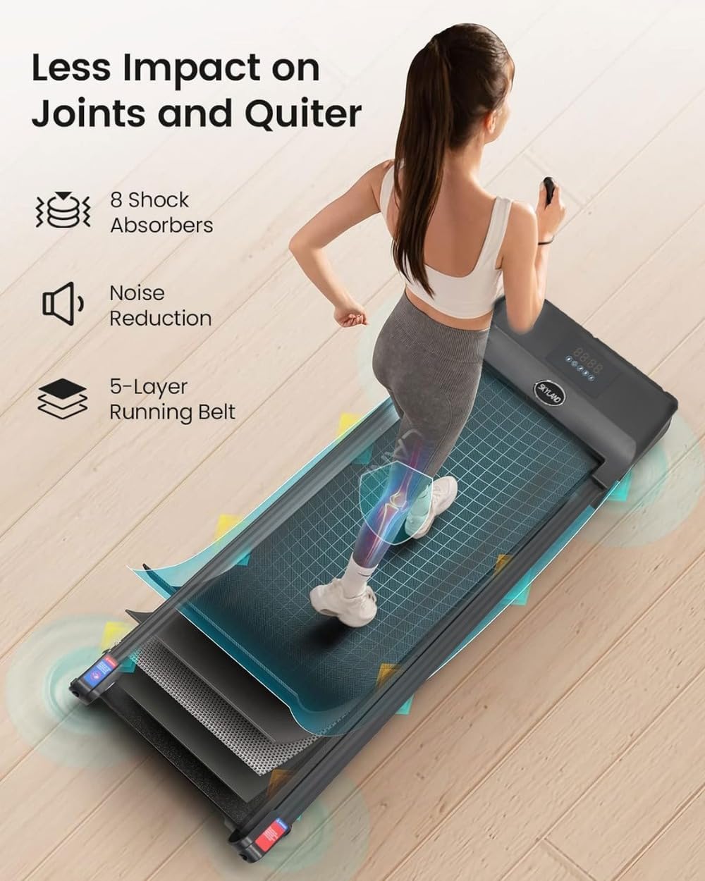 SKY LAND Compact Walking Pad Treadmills for Home & Office | Ultra Slim, Portable, Bluetooth, Remote Control, LED Display, Quiet Running MachinesEquipmentsMake movement effortless and engaging with the SKY LAND Compact Walking Pad Treadmill, a stylish and
