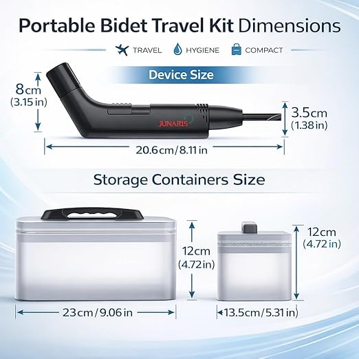 Almusafir Portable Travel Bidet Shattaf – Rigid Water Tank, Rechargeable Electric Pump, Shower Sprayer for Travel Camping Hajj Umrah Outdoor Hygiene