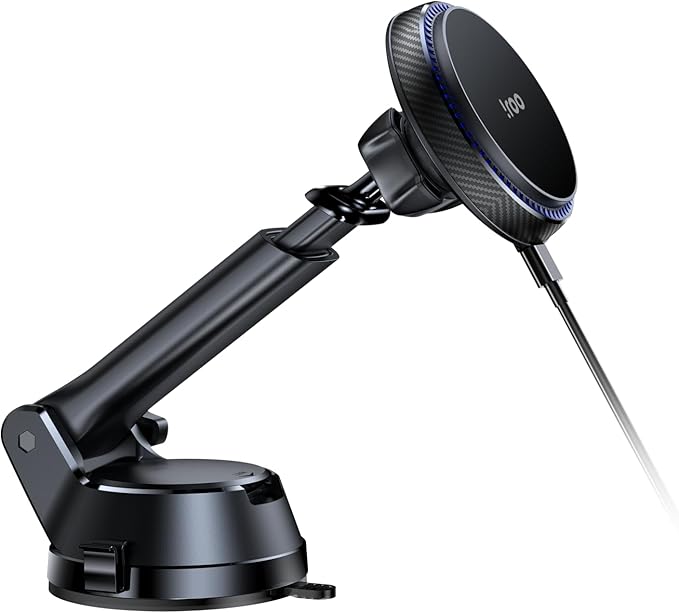 Maxwell Car Holder and Wireless Charger Compatible with MagSafe with Cooling Fan Universal Car Mount for iPhone and Android Super Magnetic Grip 360? Rotation Fast Wireless Charging Car Phone HolderThis car phone holder is compatible with MagSafe, providin