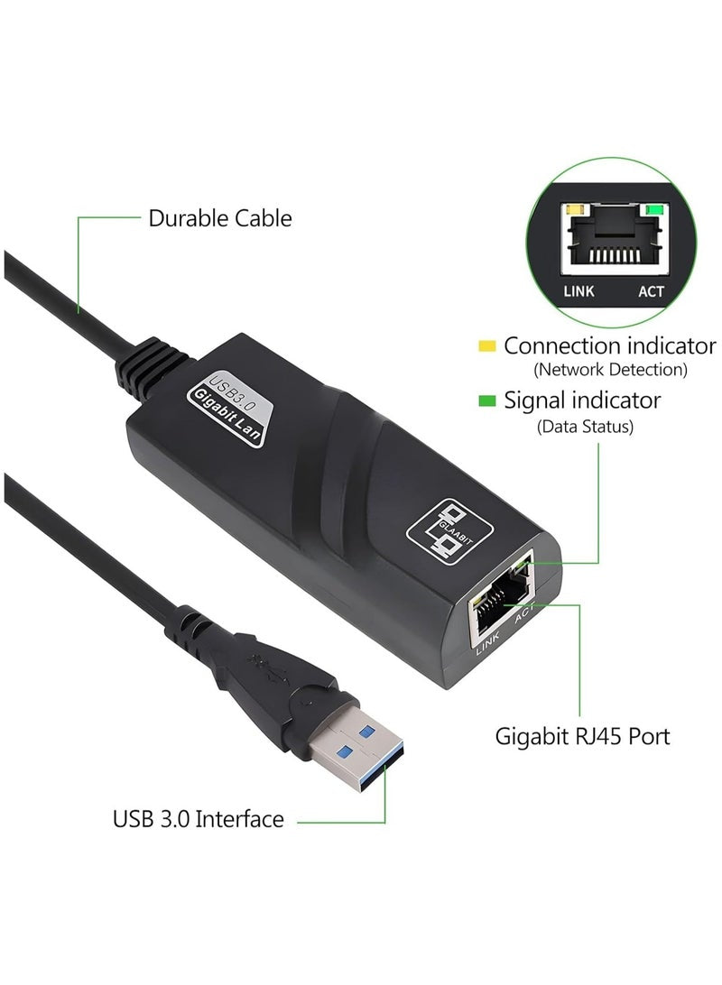 USB 3.0 to Ethernet Adapter, USB to Network 1000Mbps Gigabit RJ45 LAN Internet Adapter Converter Compatible with MacBook, Surface, Laptop PC with Windows, XP, Vista, Mac/Linux Driver Free