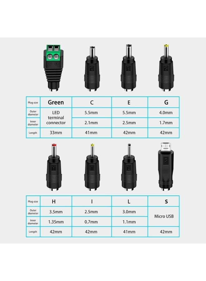 Universal 30W AC/DC 3V 4.5V 5V 6V 7.5V 9V 12V Adapter Switching Power Supply Charger PSU with 8 Selectable Adaptor Tips for 3V-12V Household Electronics and LED Strip - 2000mA Max