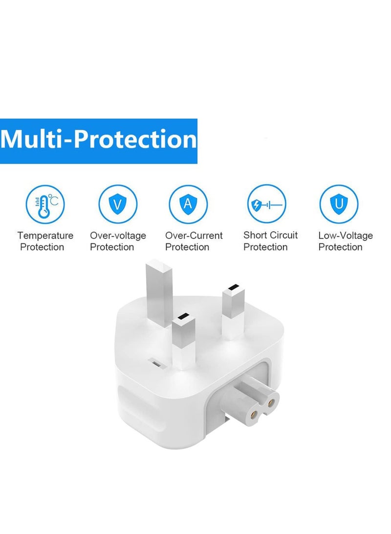 Mac UK Plug Adapter, Travelling Wall Adapter Duck Head Type G Plug with Fuse for All MacBooks Power Adaptor, 12W 30W A-pple USB Power Adapter & iPhone/Ipod/Ibook Travel Charger etc
