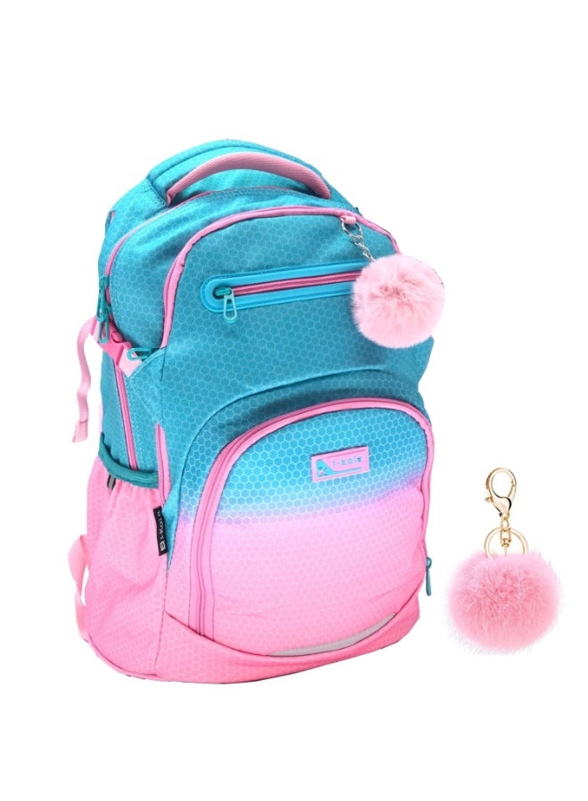 i-kola I-70014 18" School Backpack – Blue Pink, 3 Compartments, PVC Water-Resistant School Bag for Boys & Girls