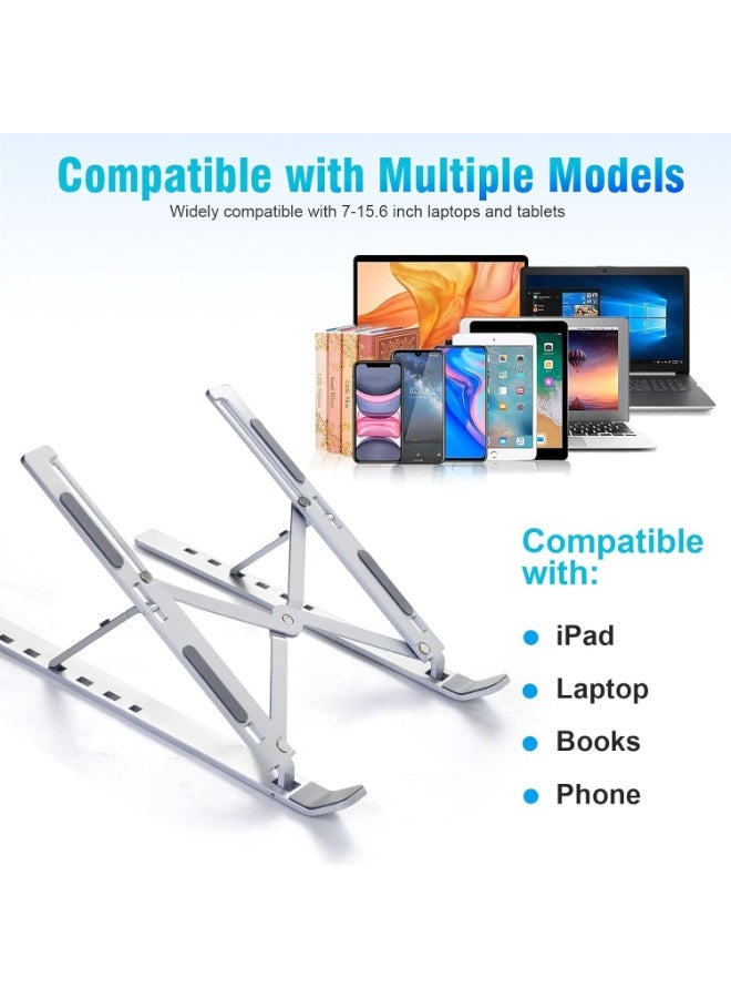 Adjustable Laptop Stand for Desk- Foldable Aluminum Laptop Stand Silver- Lightweight, Portable Laptop RiserDurable Laptop Holder Adjustable Compatible with MacBook, Dell, HP & More- 27x5.5x2.5cm