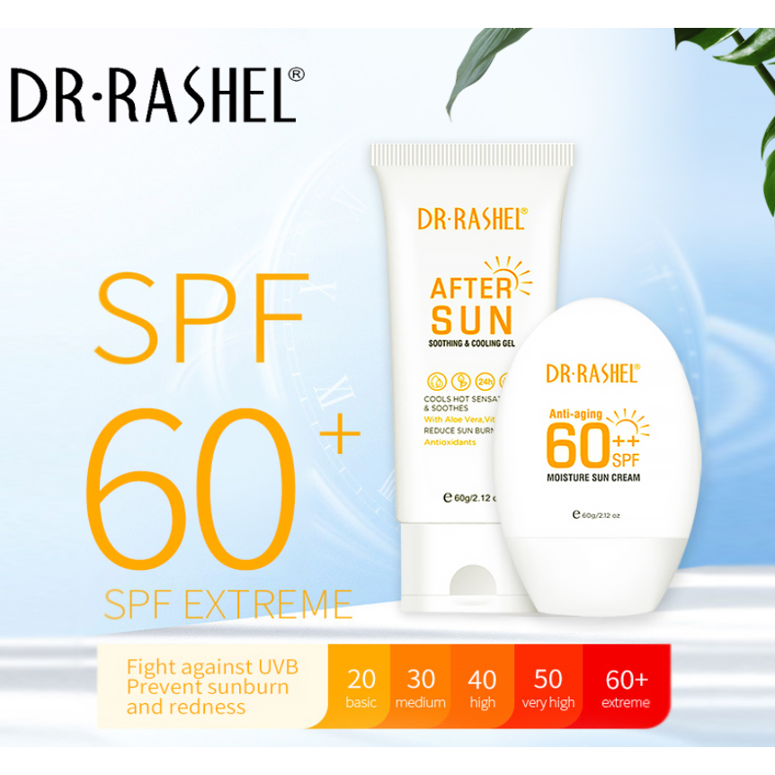 DR. RASHEL Anti-Aging 60++ SPF Sun Protection Kit 60gPersonal Care🌞 Broad Spectrum SPF 60++ Protection: Shields against harmful UVA and UVB rays, preventing sunburn and premature aging. 💧 Moisturizing Formula: Hydrates the skin, maintaining moisture bal