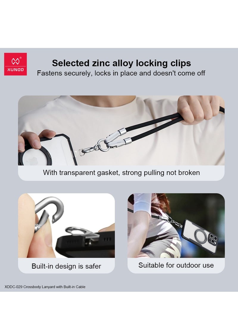 XUNDD Crossbody Lanyard with Builtin Cable (USBC Compatible with Lightning) 27W Charging Cable Body Neck Lanyard for Compatible with iPhone 14 Pro Max iPhone 14 Pro 14 Plus 13 Pro Max etc (1.2M) (Pink)Mobile AccessoriesBuilt-in 27W Charging Cable: Feature