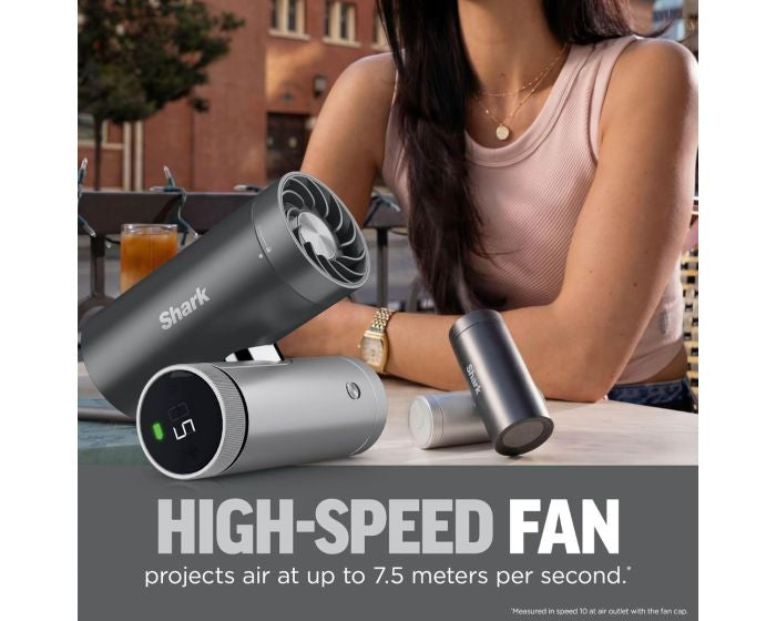 Shark ChillPill FA022UK 3-in-1 Personal Cooling Fan – Fan, Mist & InstaChill Cooling Plate, 10 Speeds, Rechargeable, Carbon