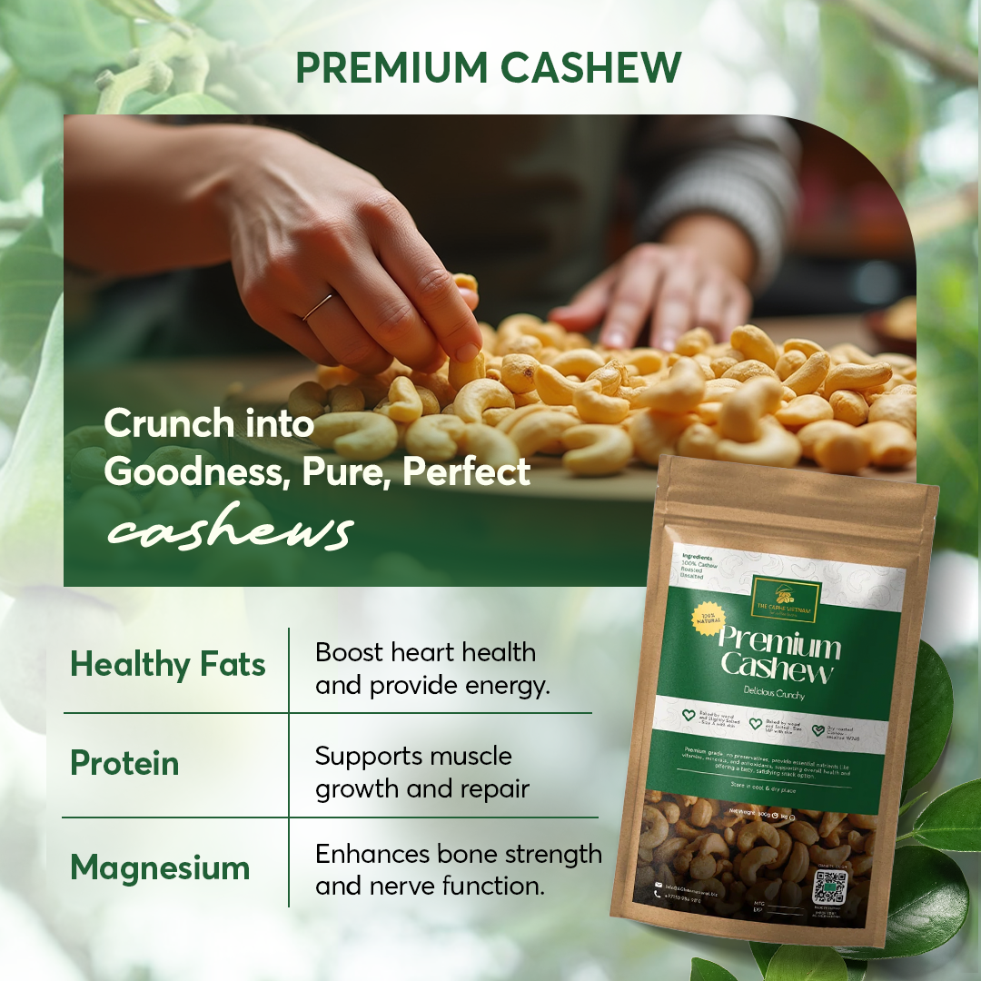 The Caphe Vietnam Premium Cashew Nuts - 1 KG | Roasted Cashew | Unsalted & Skinless | Raw W240 | Vietnamese Cashew, Ready To Eat Nuts