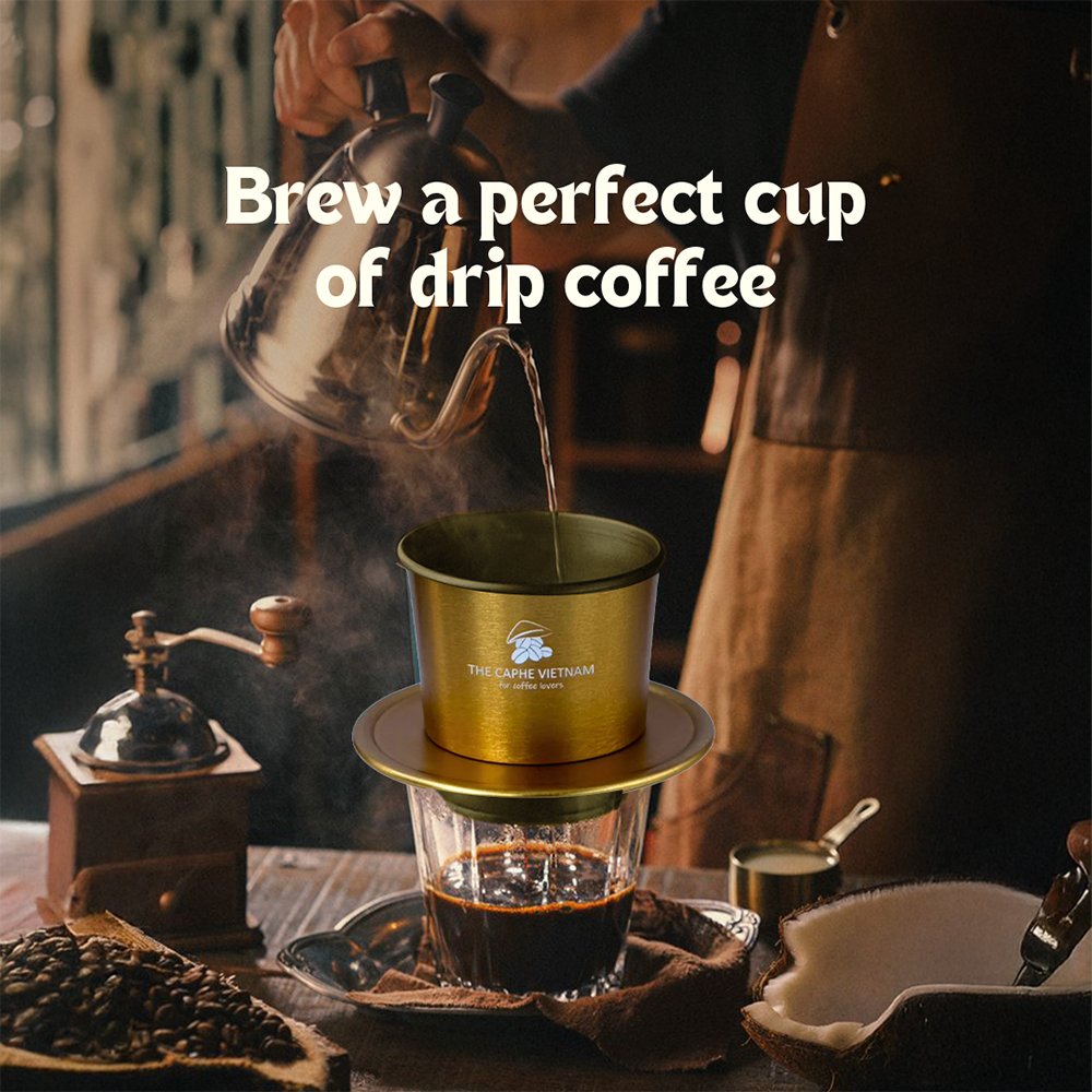 The Caphe Vietnam Coffee Phin Filter - Made with Aluminium | Gold Vietnamese Phin Filter | Drip Coffee Maker | Reusable Filters