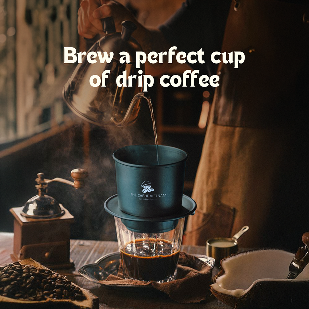 The Caphe Vietnam Coffee Phin Filter - Made with Aluminium | Black Vietnamese Phin Filter | Drip Coffee Maker | Reusable Filters