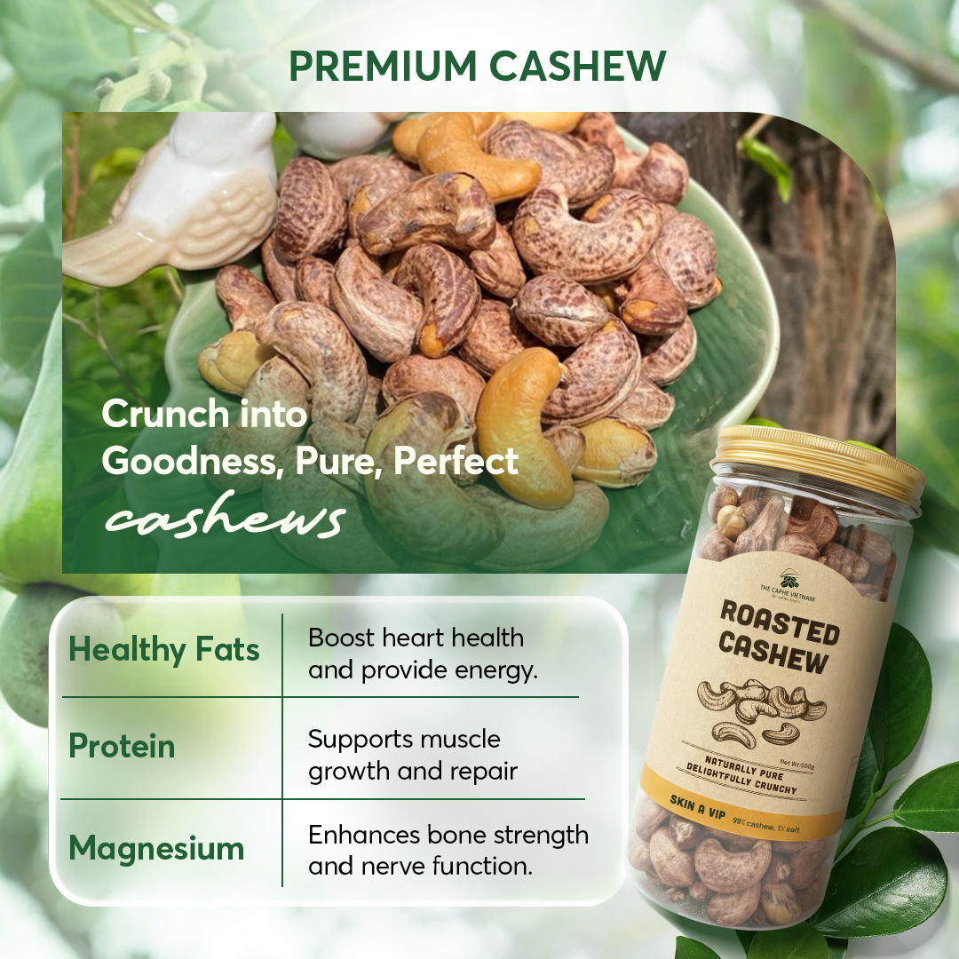 The Caphe Vietnam Cashew Nuts Gift Set 3 x 500g | Wood Fire Roasted, Salted, Skin-On | Premium Snack Pack