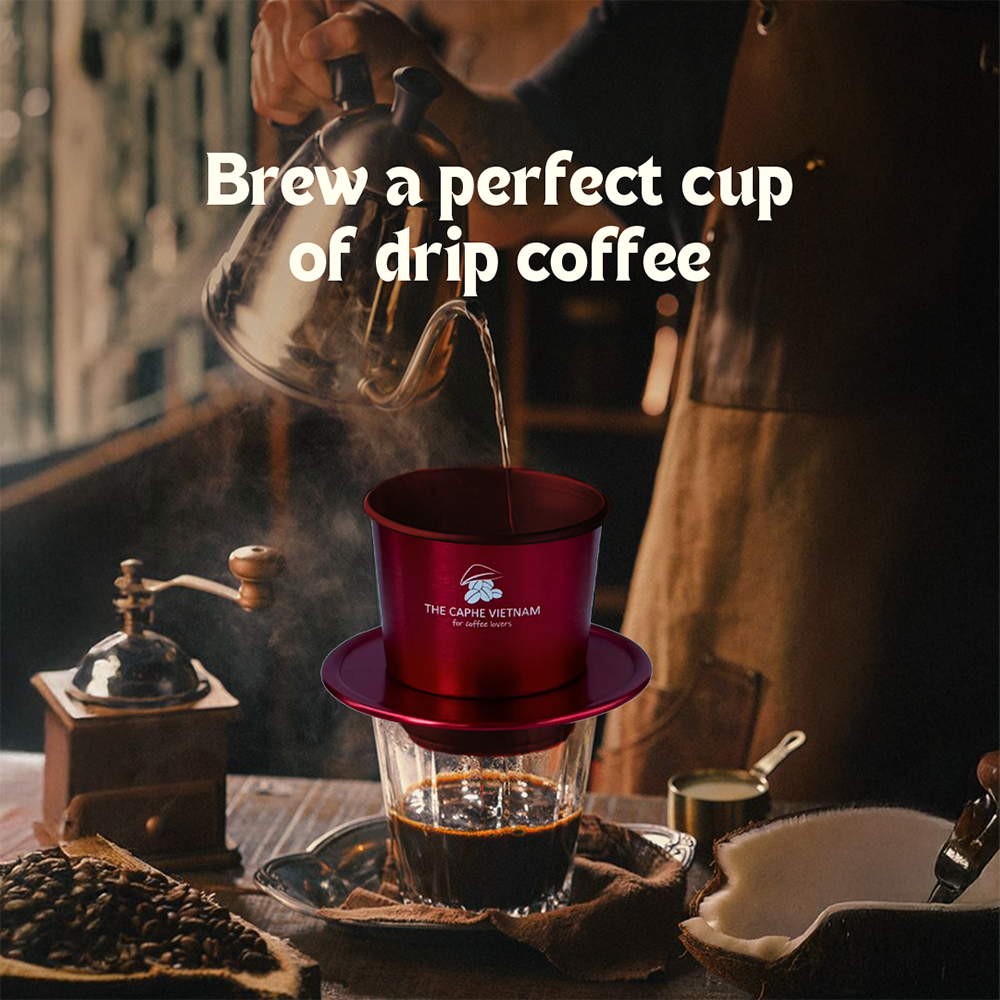The Caphe Vietnam Coffee Phin Filter - Made with Aluminium | Red Vietnamese Phin Filter | Drip Coffee Maker | Reusable Filters