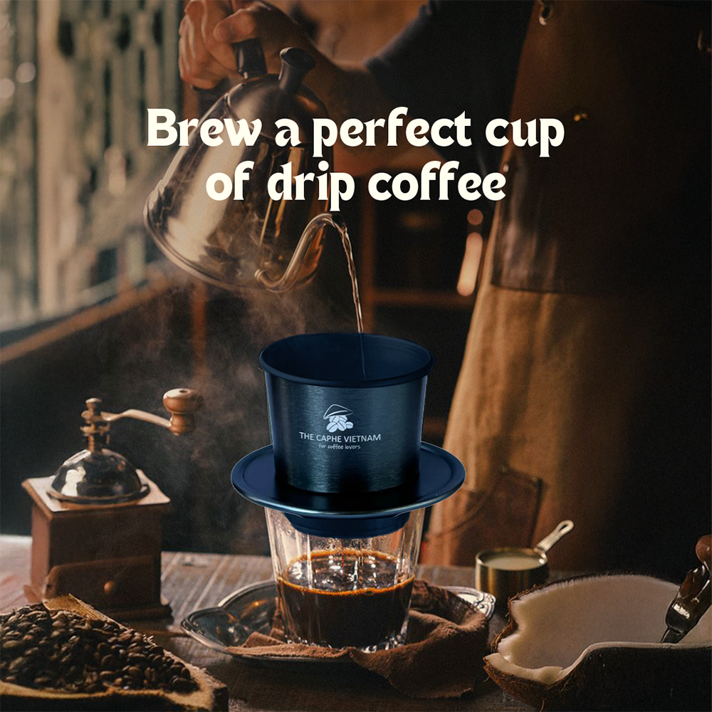 The Caphe Vietnam Coffee Phin Filter - Made with Aluminium |Dark Grey Vietnamese Phin Filter | Drip Coffee Maker | Reusable Filters