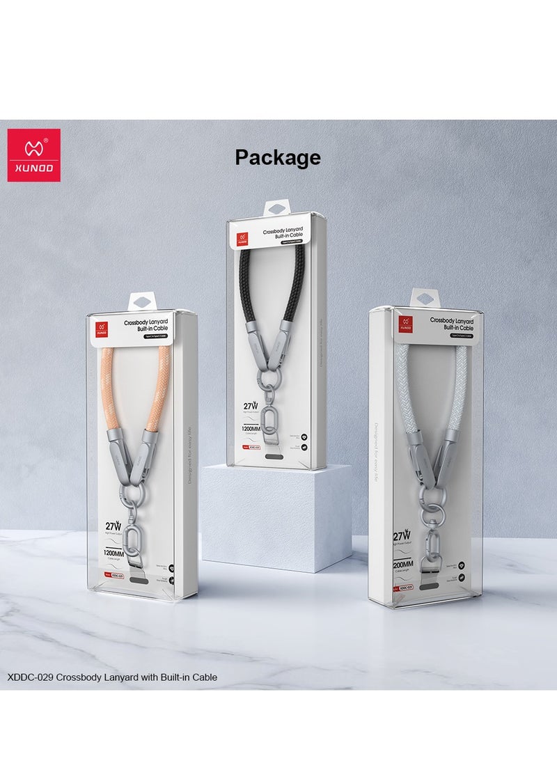 XUNDD Crossbody Lanyard with Builtin Cable (USBC to USBC) 240W Charging Cable Body Neck Lanyard for Compatible with iPhone 16 Pro Max Samsung S25 Ultra iPhone 15 Pro Max etc. (1.2M) (Black)Mobile Accessories240W USB-C to USB-C Charging Cable: Features a h