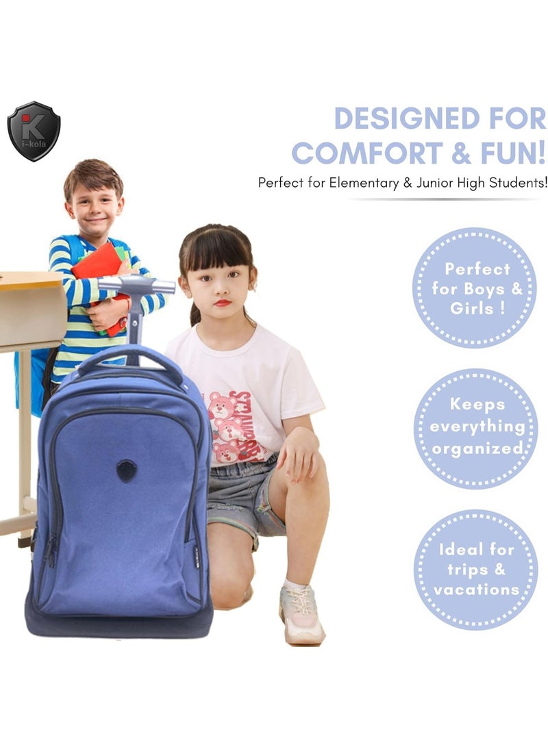 i-kola 3pcs Solid Blue Kids Rolling School Bag Set - Perfect for boys & Girls