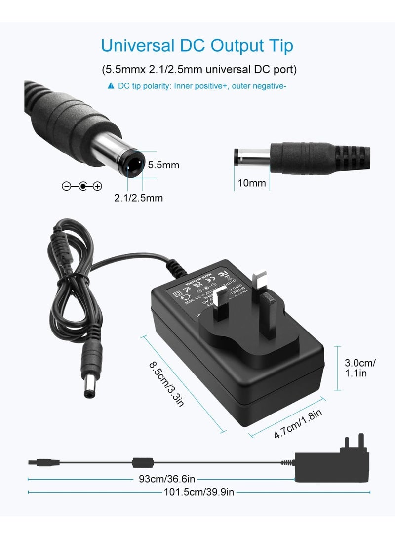 12V 3A Power Supply Adapter DC 12 Volt 36W 3000mA 2.5A 2A 1.5A 1A AC to DC Converter Transformer with 5.5x2.5 5.5x2.1 5.5x3.0 5.5x1.7 4.8x1.7 4.0x1.7 3.5x1.35 3.0x1.1 2.5x0.7 6.3x3.0 10 Tips