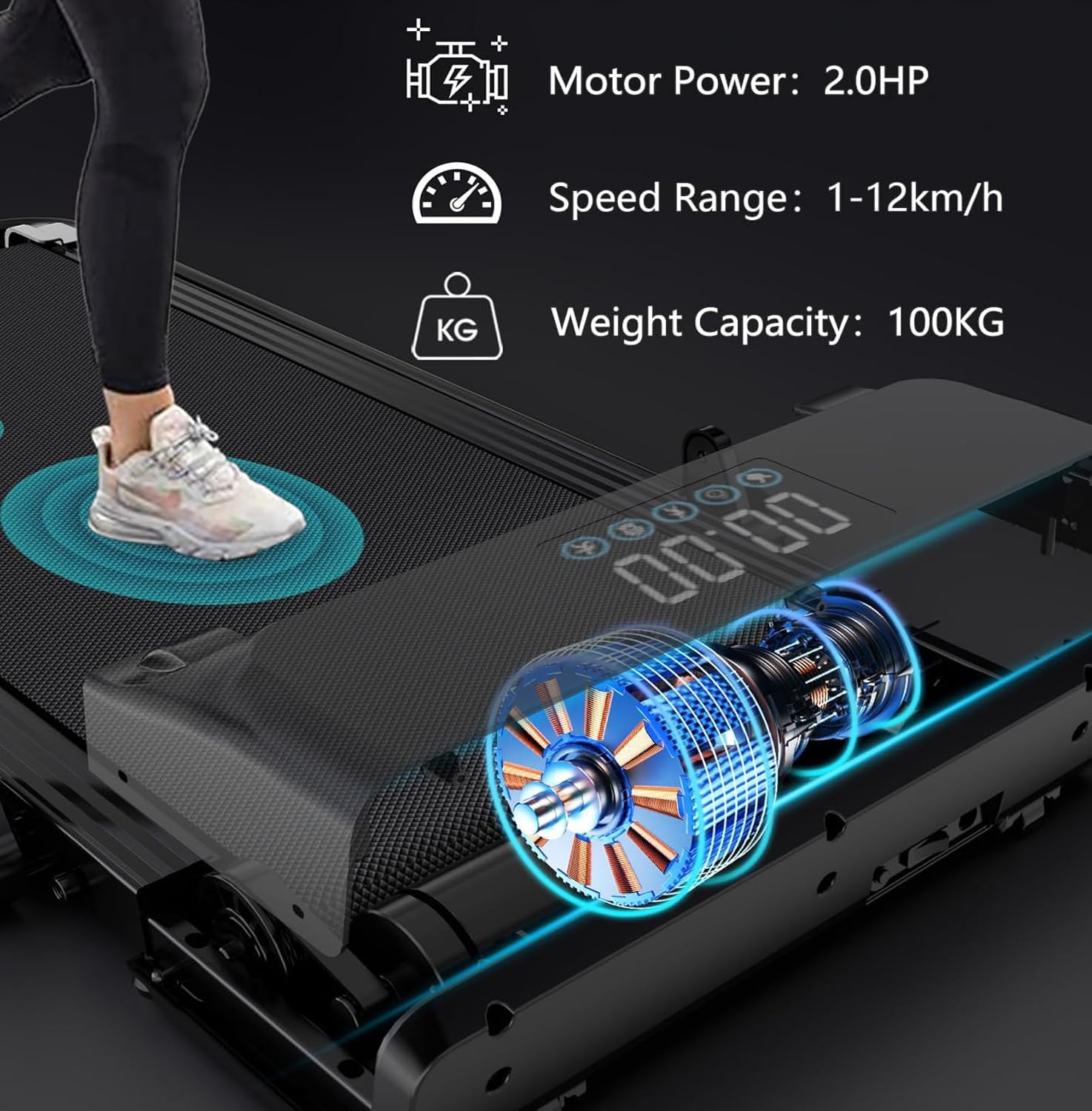 SKY LAND EM-1305 Walking Pad Treadmill | 2HP Foldable Under Desk Treadmill, Up to 12 km/h