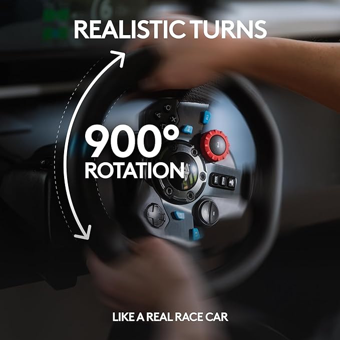 Logitech G29 Driving Force Racing Wheel and Floor Pedals, Real Force Feedback, Stainless Steel Paddle Shifters, Leather Steering Wheel Cover for PS5, PS4, PC, Mac - BlackGaming AccessoriesRealistic Force Feedback: Dual-motor system simulates tire traction