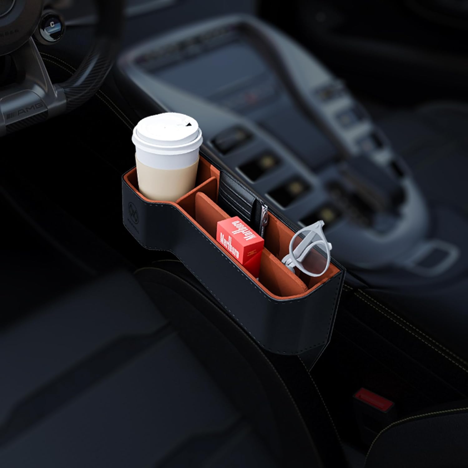Maxwell Drive Vault Car Seat Gap Seam Storage Box Cup Holder Additional Storage for Your Devices Like Mobile Phone Tablets Eyeglasses Wallet Money Coins Notebook Pen Organizer Keys Organizer (Black)Car AccessoriesMaximizes Car Storage Space: Designed to f