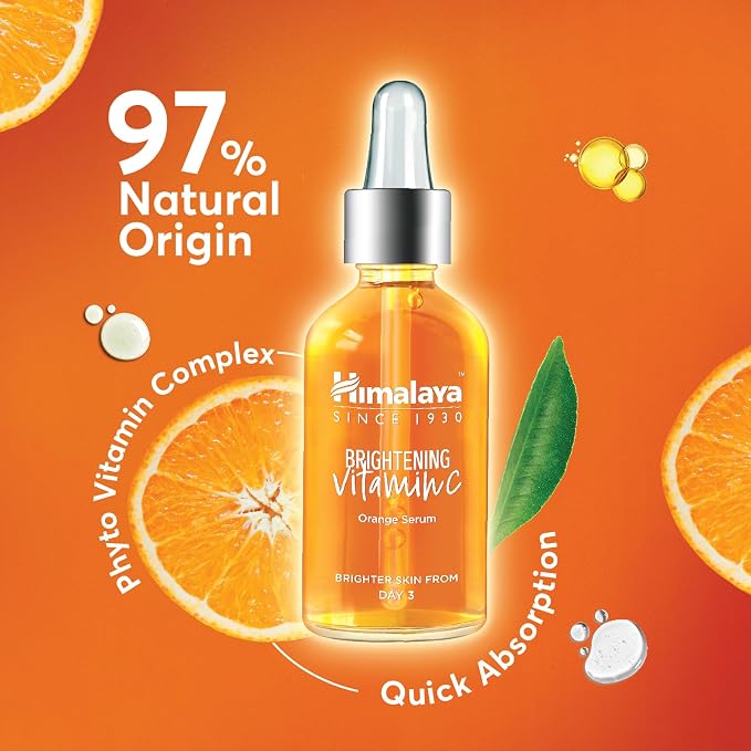 Himalaya Brightening Vitamin C Orange Serum 30ml | With Hyaluronic Acid & Niacinamide | Dark Spot & Hydration Care