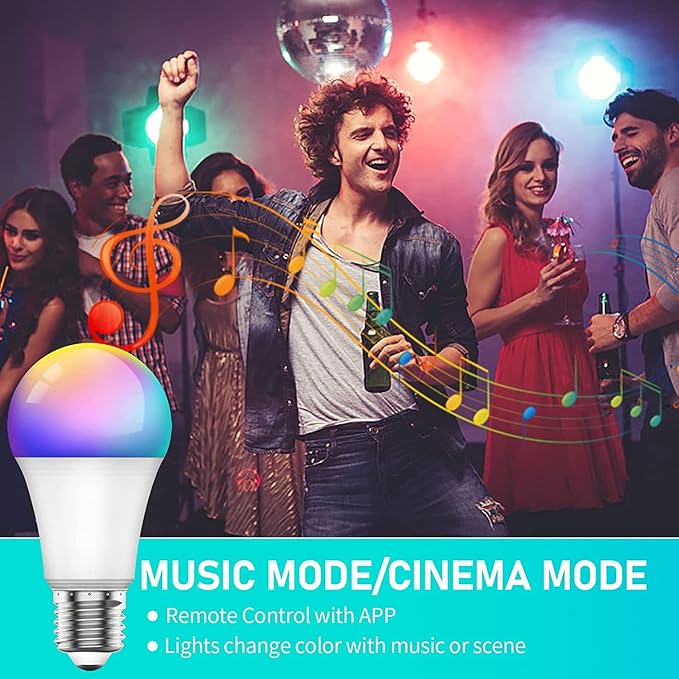 SKY-TOUCH 2-Pack Smart Colour LED Bulb E27 – 10W RGB, Wi-Fi + Bluetooth, Alexa Google, 2700K–6500K