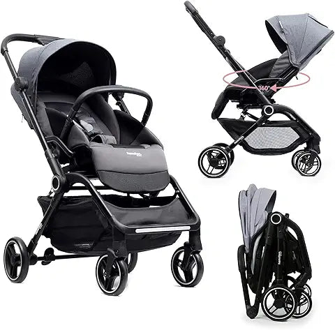 Hamilton by Yoop T1 Buggy – 360° Rotating Seat – MagicFold™ Technology – Foldable – Reflective Wheels with Suspension – Includes Protective Bag and Cup Holder – Adjustable and Manoeuvrable Pushchair – Lightweight Stroller – Folding Buggy – Grey