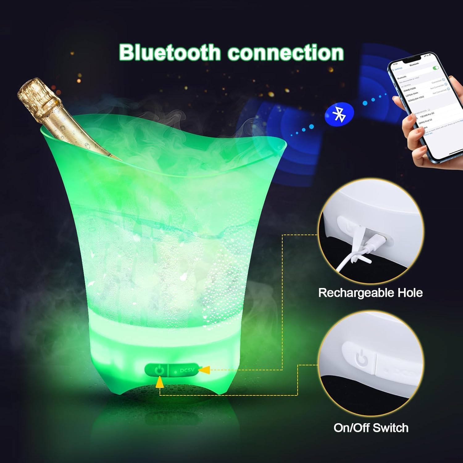 Color changing LED ice bucket for party drinks