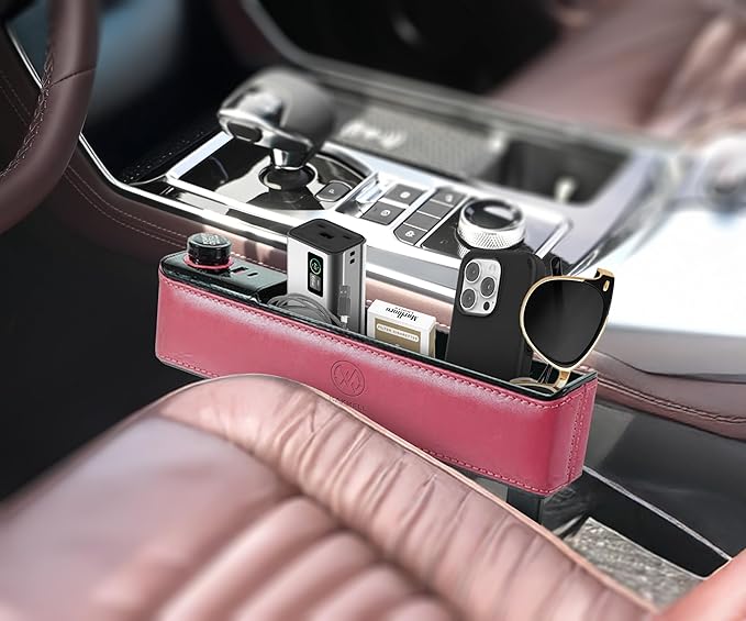 Maxwell Car Charge Organizer Pouch USBA Quick Charge Compatible with iPhone 16 Pro Max iPhone 15 Pro Max Samsung S25 Laptop Secure Fit for Automobile Durable Leather Easy Organization (Red)Car AccessoriesQuick Charge Compatibility: Supports USB-A Quick Ch