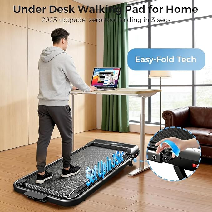 Denzoz Foldable Treadmill 2.5HP | 300 lb Walking Pad | 2-in-1 Under Desk Treadmill with Remote & LED Display