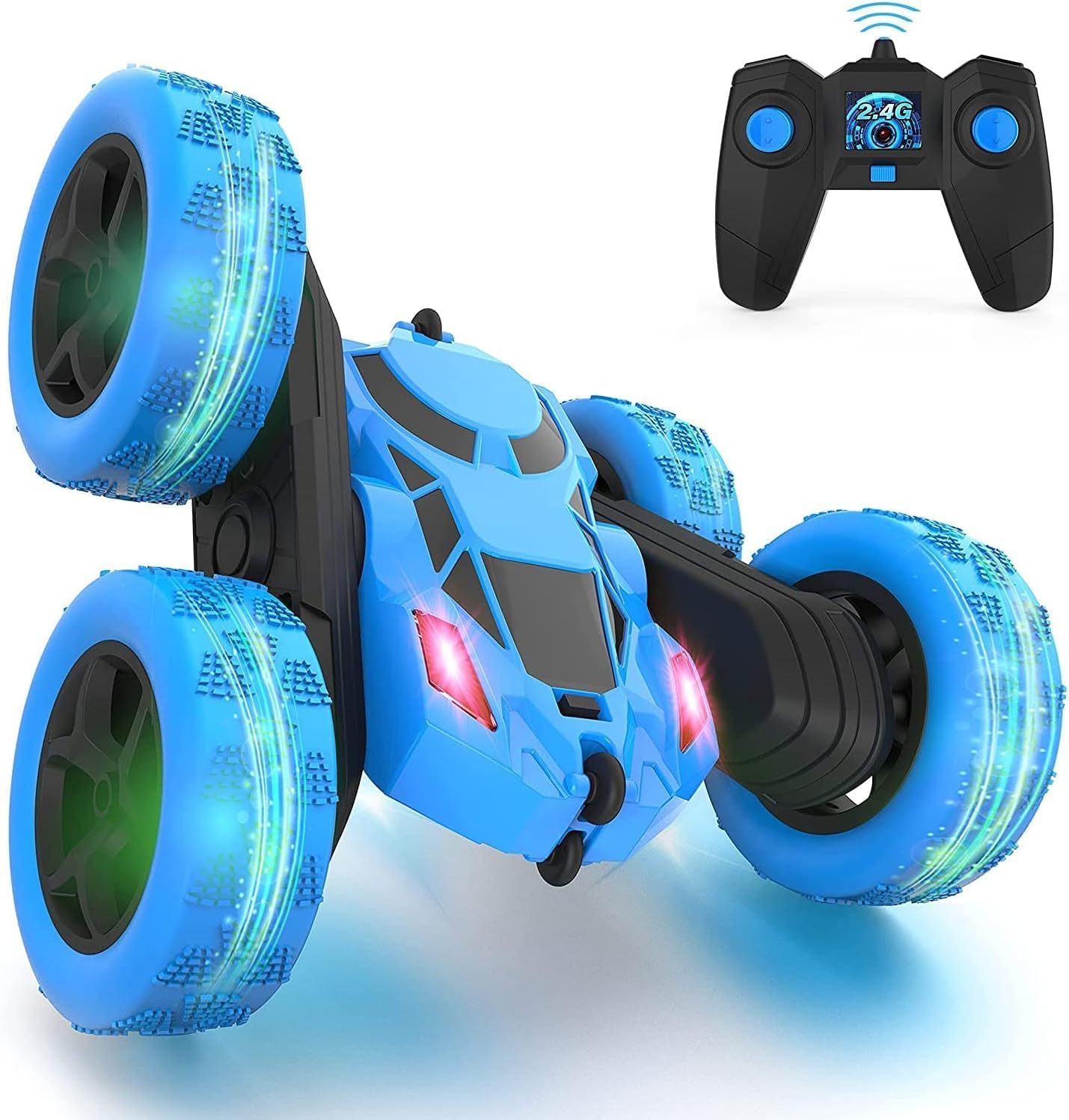 4WD Double-Sided 360° Stunt RC Car – 2.4GHz Remote Control Toy with LED Headlights, All-Terrain Flip & Spin Action – Perfect Gift for Kids (6+), Assorted ColorsToys & GamesS2C RC Stunt Car: Thrilling 360° Tumbles Anywhere, Anytime Unleash the adventurer i