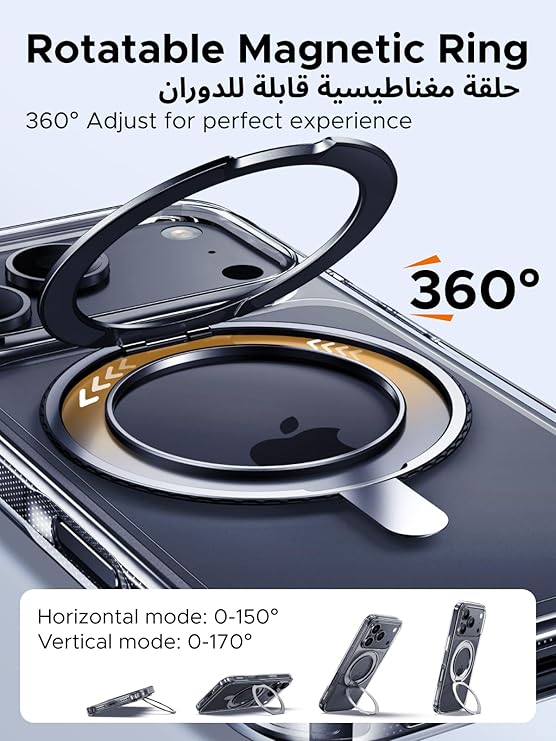 UGREEN iPhone 17 Pro Max MagSafe Case with 360° Ring Stand – Military-Grade, No Yellowing, Scratch-Resistant, Black